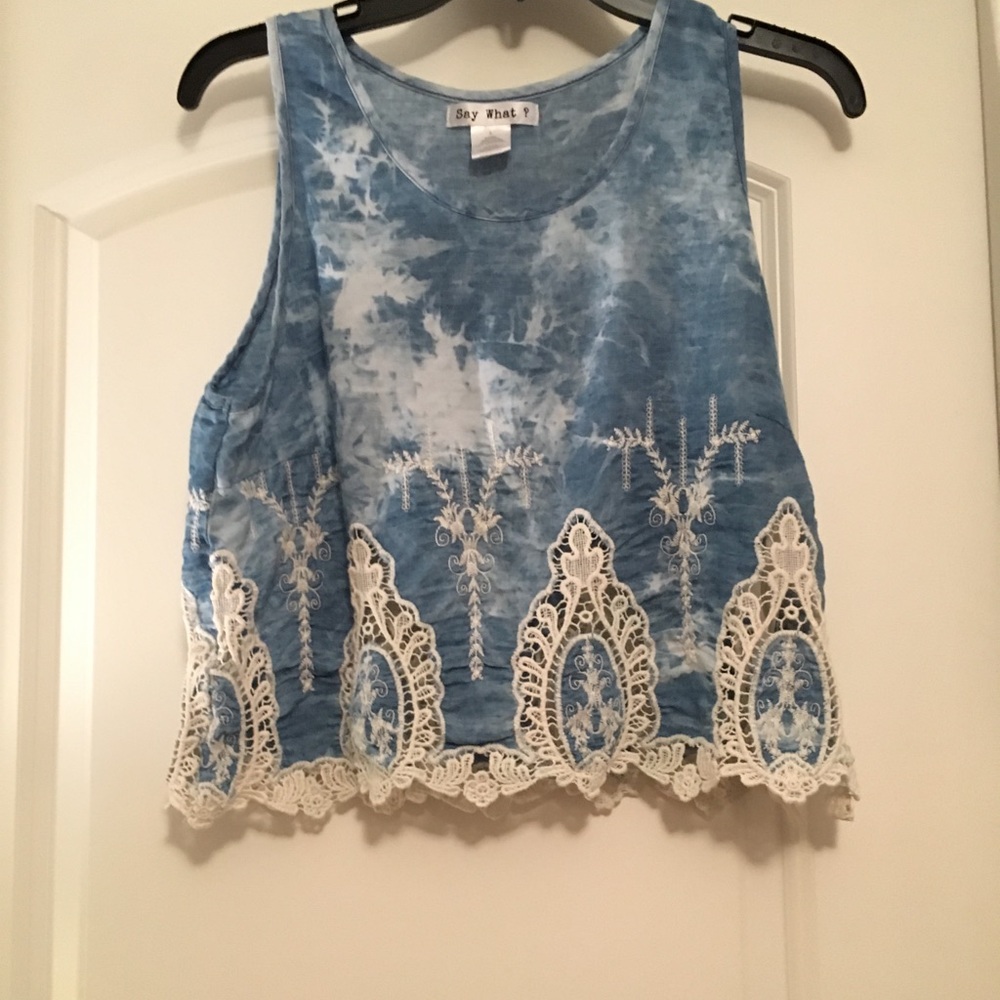 Tie dye/jean lace crop top